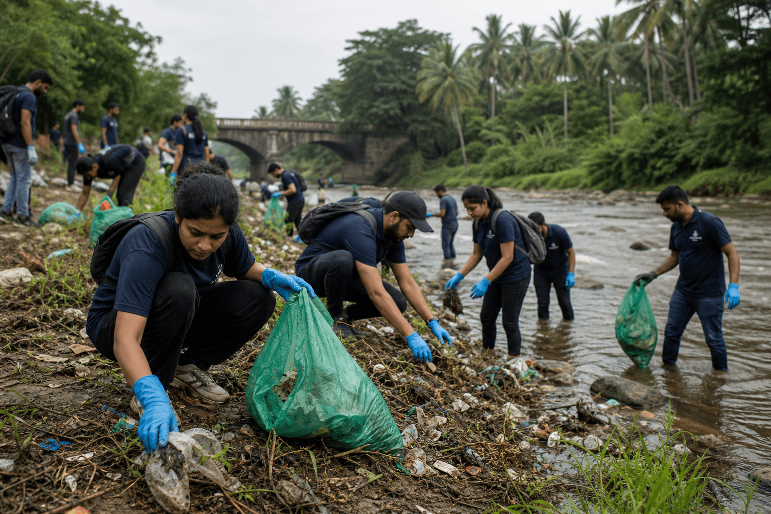 River cleanup volunteer activity